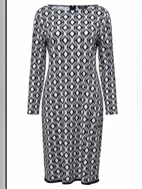 Crown & Ivy 100% Cotton Black And White Geometric Long Sleeve Casual Dress Sz L